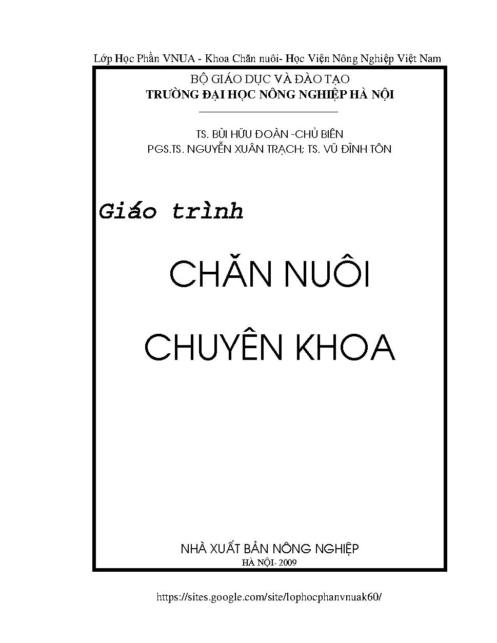 Giáo trình chăn nuôi chuyên khoa