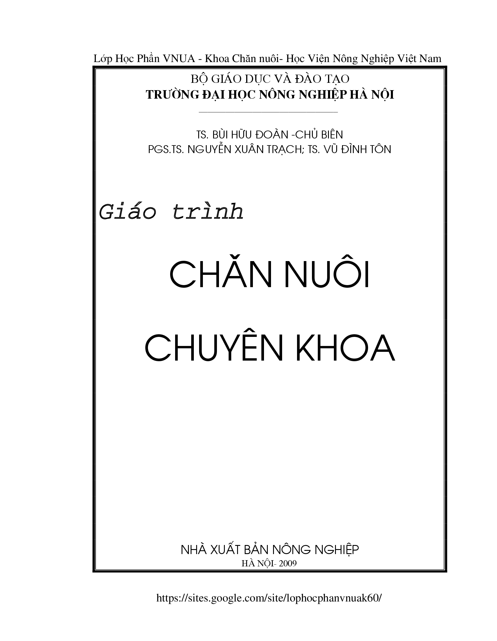 Giáo trình chăn nuôi chuyên khoa