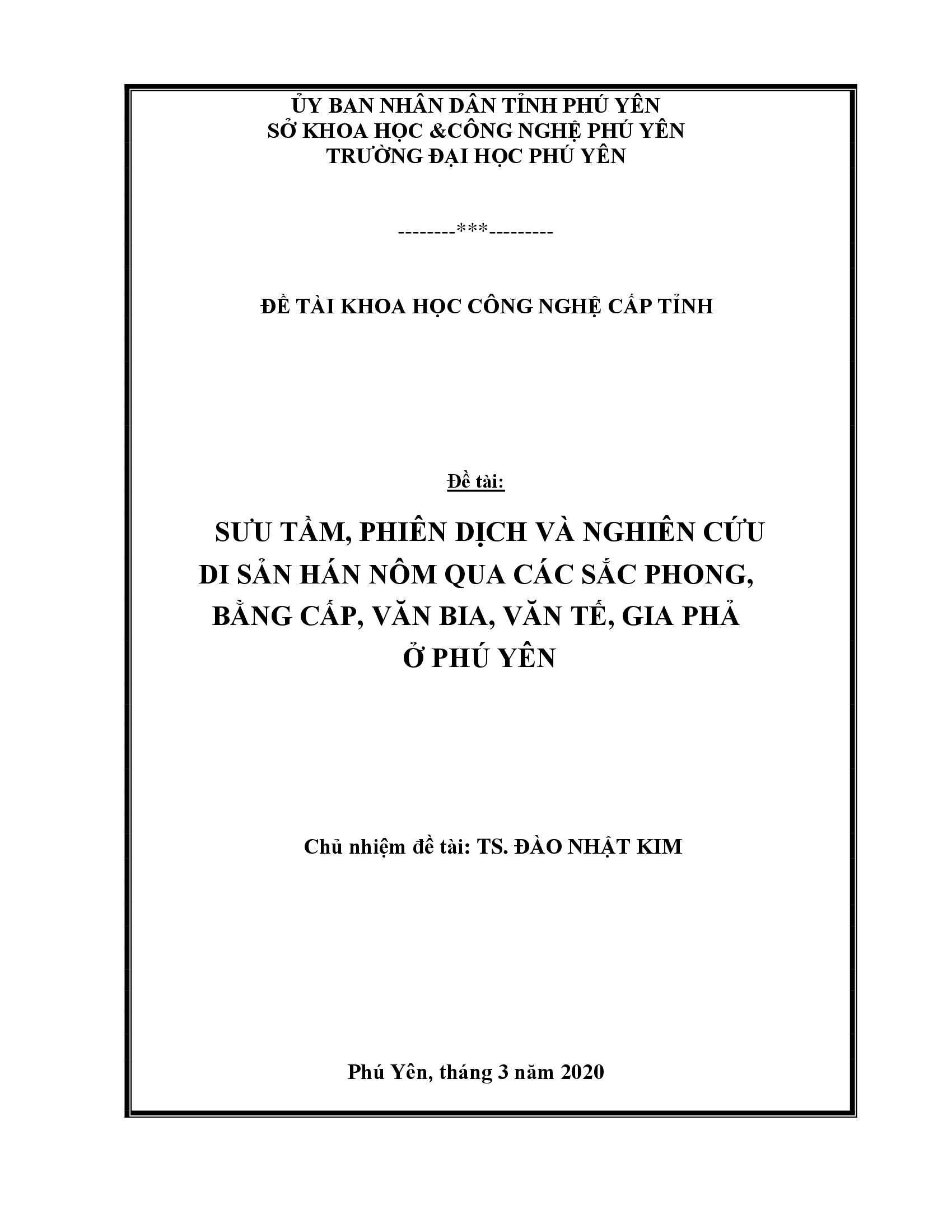 Sưu tầm, phiên dịch và nghiên cứu di sản Hán Nôm qua các sắc phong, bằng cấp, văn bia, văn tế, gia phả ở Phú Yên