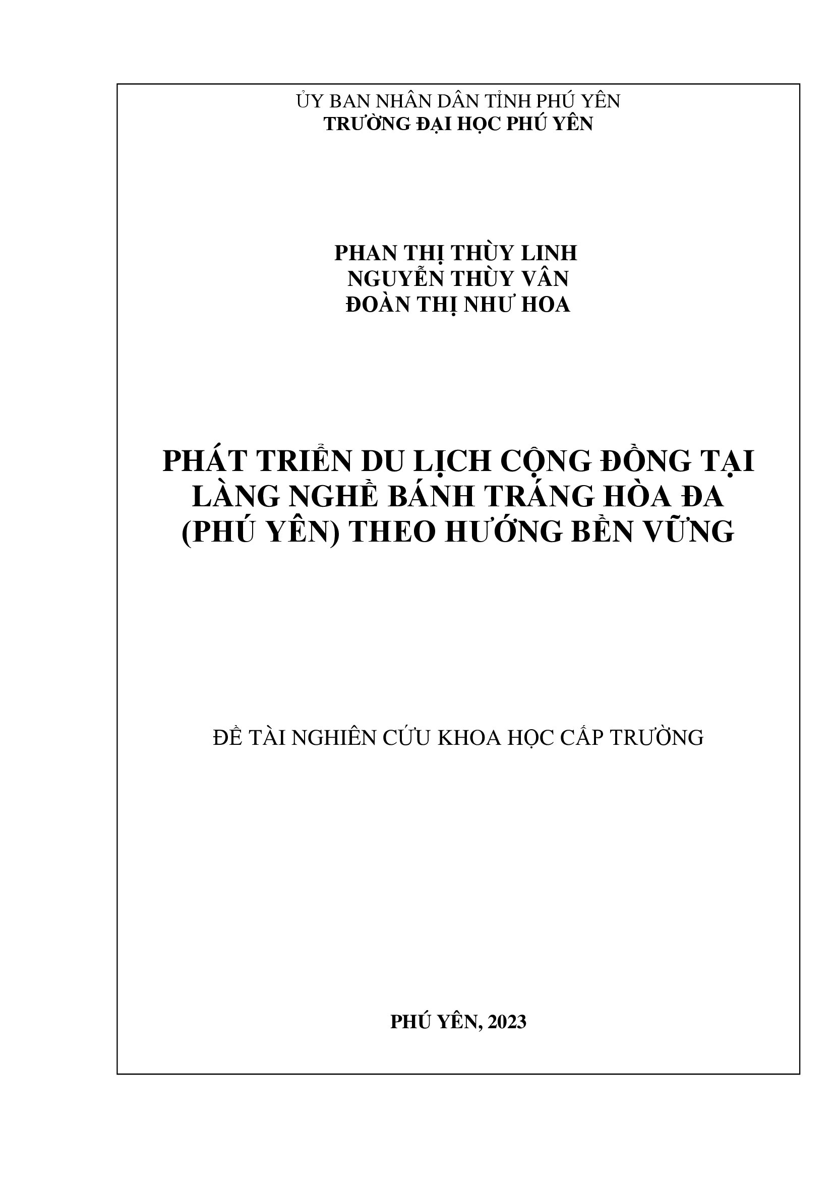 Phát triển du lịch cộng đồng tại làng nghề bánh tráng Hòa Đa (Phú Yên) theo hướng bền vững