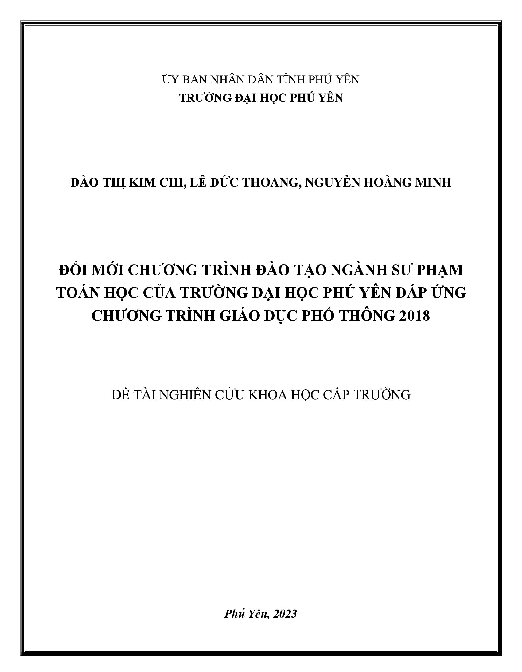 Đổi mới chương trình đào tạo ngành sư phạm toán học của Trường Đại học Phú Yên đáp ứng chương trình giáo dục phổ thông 2018