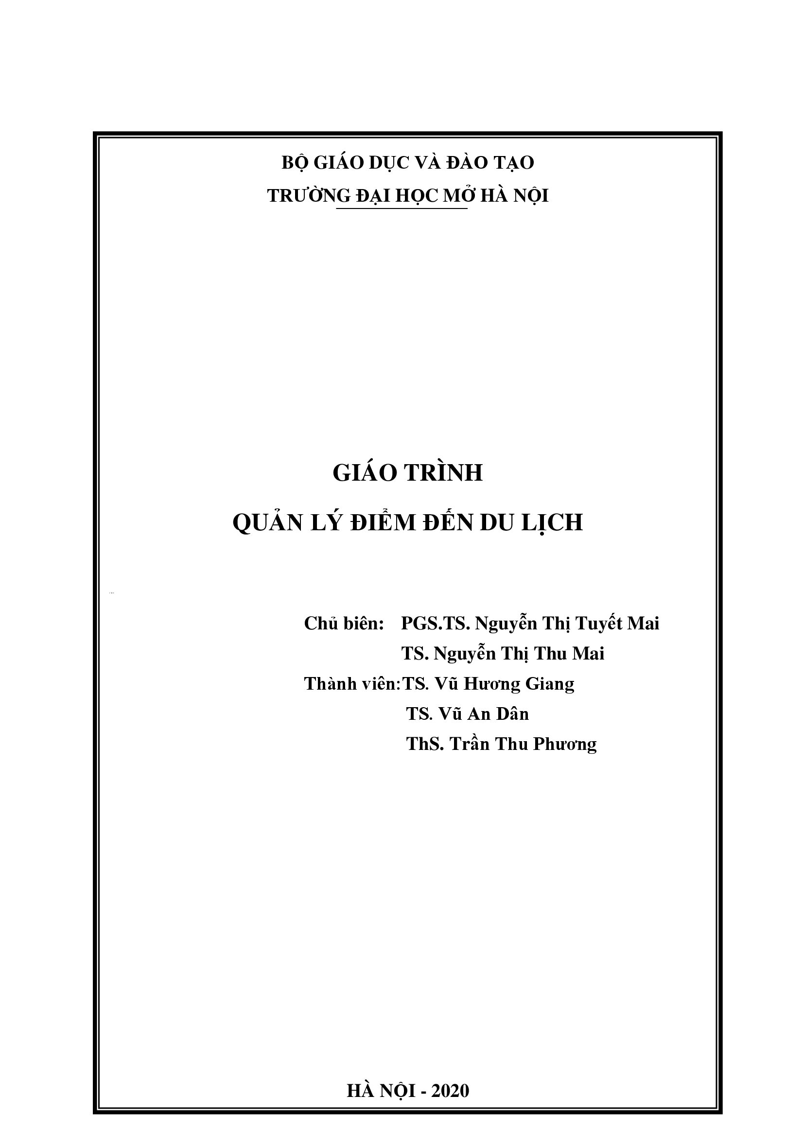 Giáo trình quản lý điểm đến du lịch