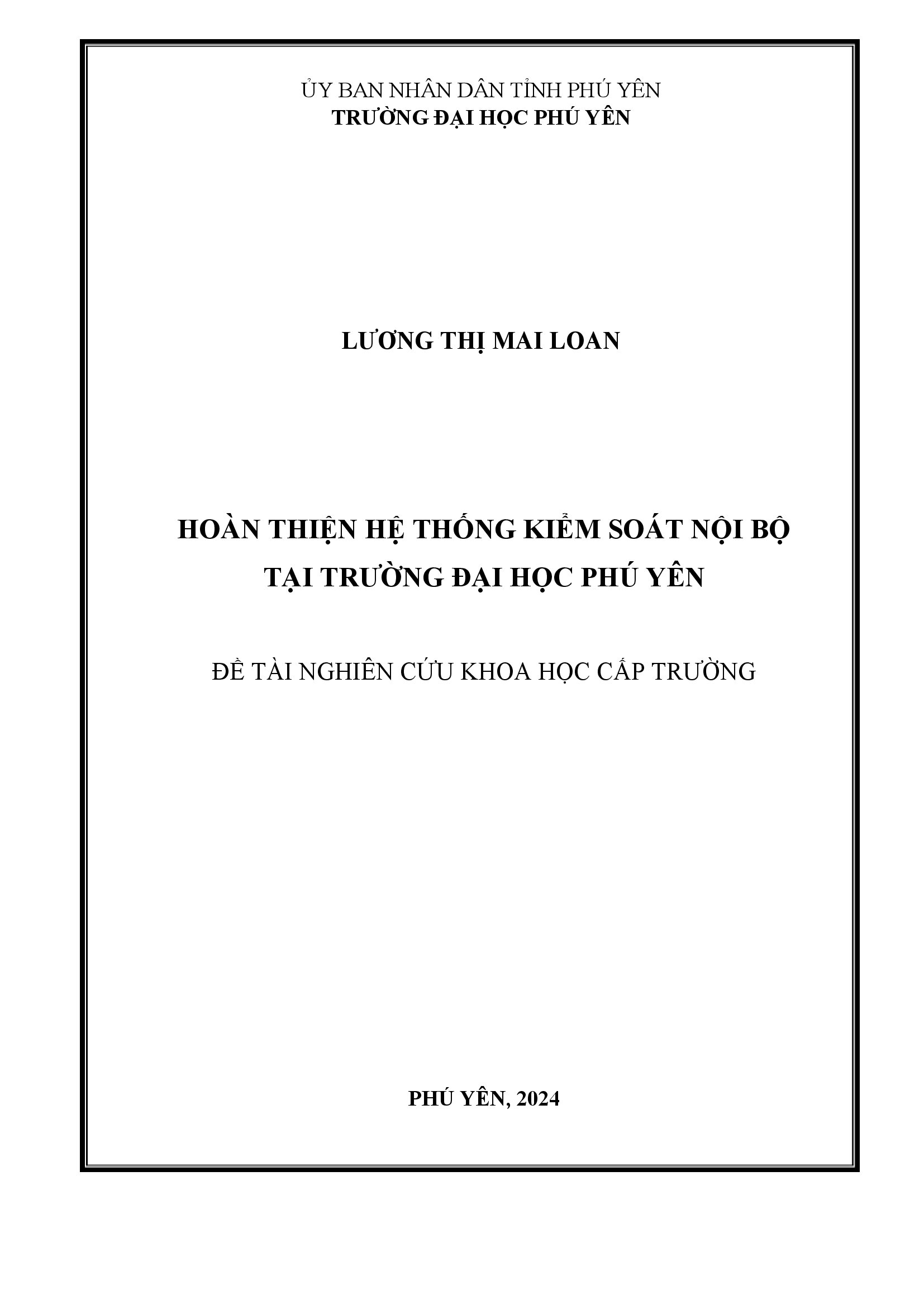 Hoàn thiện hệ thống kiểm soát nội bộ tại Trường Đại học Phú Yên